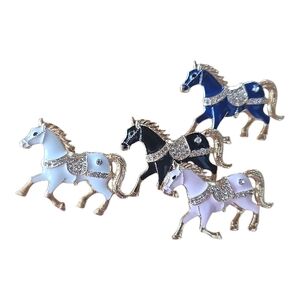 Mint Vintage Style Horse Brooch Black,Blue,White,Pink - Gold And Rhinestones NEW